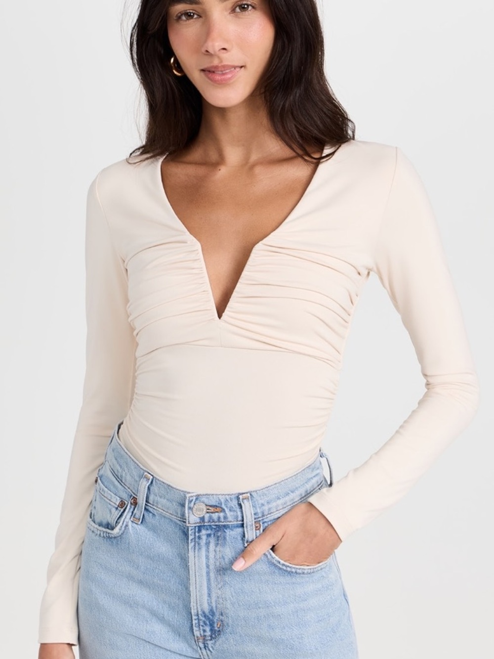 Susana Monaco Gathered V Neck Long Sleeved Top / MSRP $148 / Size Large‎ / NWT